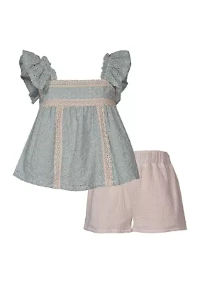Girls 4-6x Lace Trim Top and Shorts Set