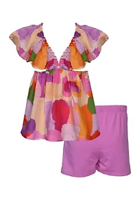 Girls 4-6x Printed Top and Solid Shorts Set