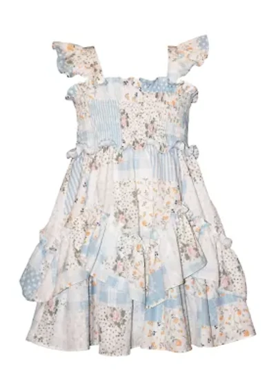 Girls 4-6x Patchwork Clip Dot Smocked Dress