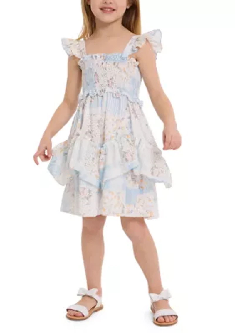 Girls 4-6x Patchwork Clip Dot Smocked Dress