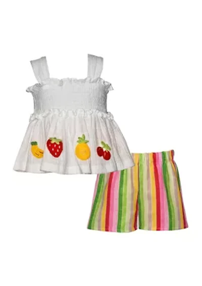 Girls 4-6x Fruit Top and Striped Shorts Set