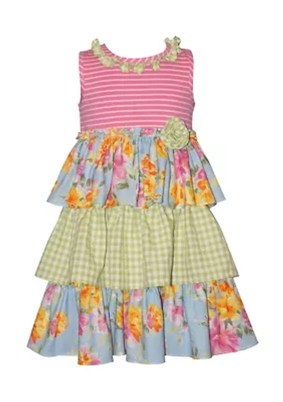 Girls 4-6x Striped Floral Mix Dress