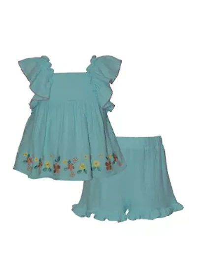 Girls 4-6x Embroidered Gauze Top and Shorts Set