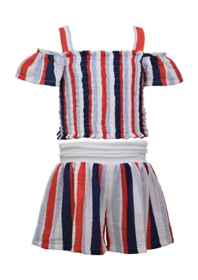 Girls 7-16 Striped Smocked Shorts Set