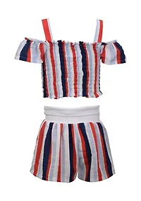 Girls 7-16 Striped Smocked Shorts Set