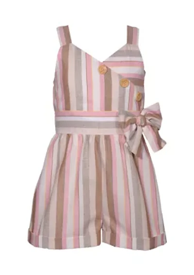 Girls 7-16 Striped Romper with Wooden Buttons