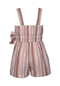 Girls 7-16 Striped Romper with Wooden Buttons