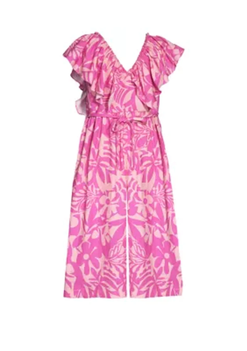 Girls 7-16 Printed Side Tie Jumpsuit