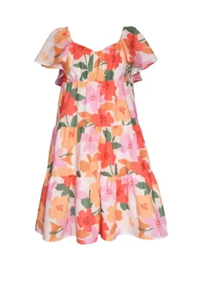 Girls 7-16 Floral Printed Tiered Dress