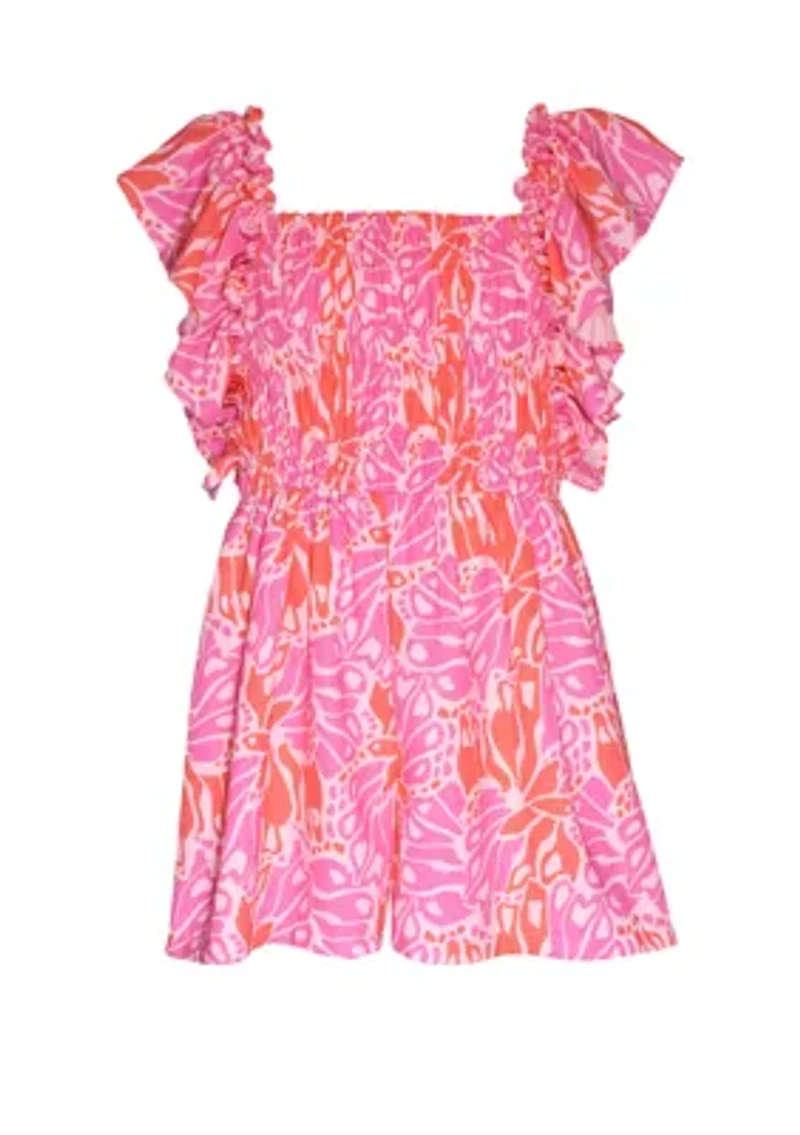 Girls 7-16 Flutter Sleeve Printed Romper