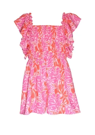Girls 7-16 Flutter Sleeve Printed Romper