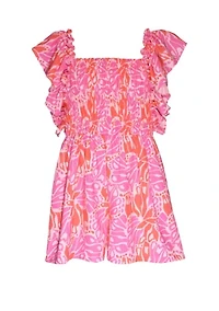 Girls 7-16 Flutter Sleeve Printed Romper