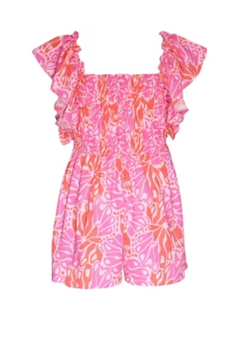 Girls 7-16 Flutter Sleeve Printed Romper