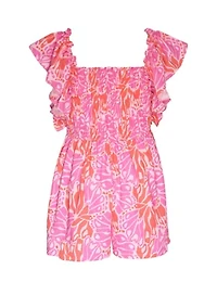 Girls 7-16 Flutter Sleeve Printed Romper
