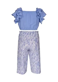 Girls 7-16 Solid Top and Printed Pants Set