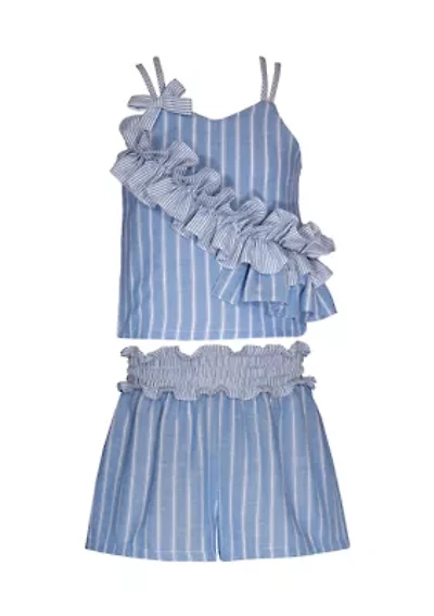 Girls 7-16 Striped Chambray Top and Shorts Set