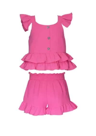 Girls 7-16 Flutter Sleeve Gauze Shorts Set