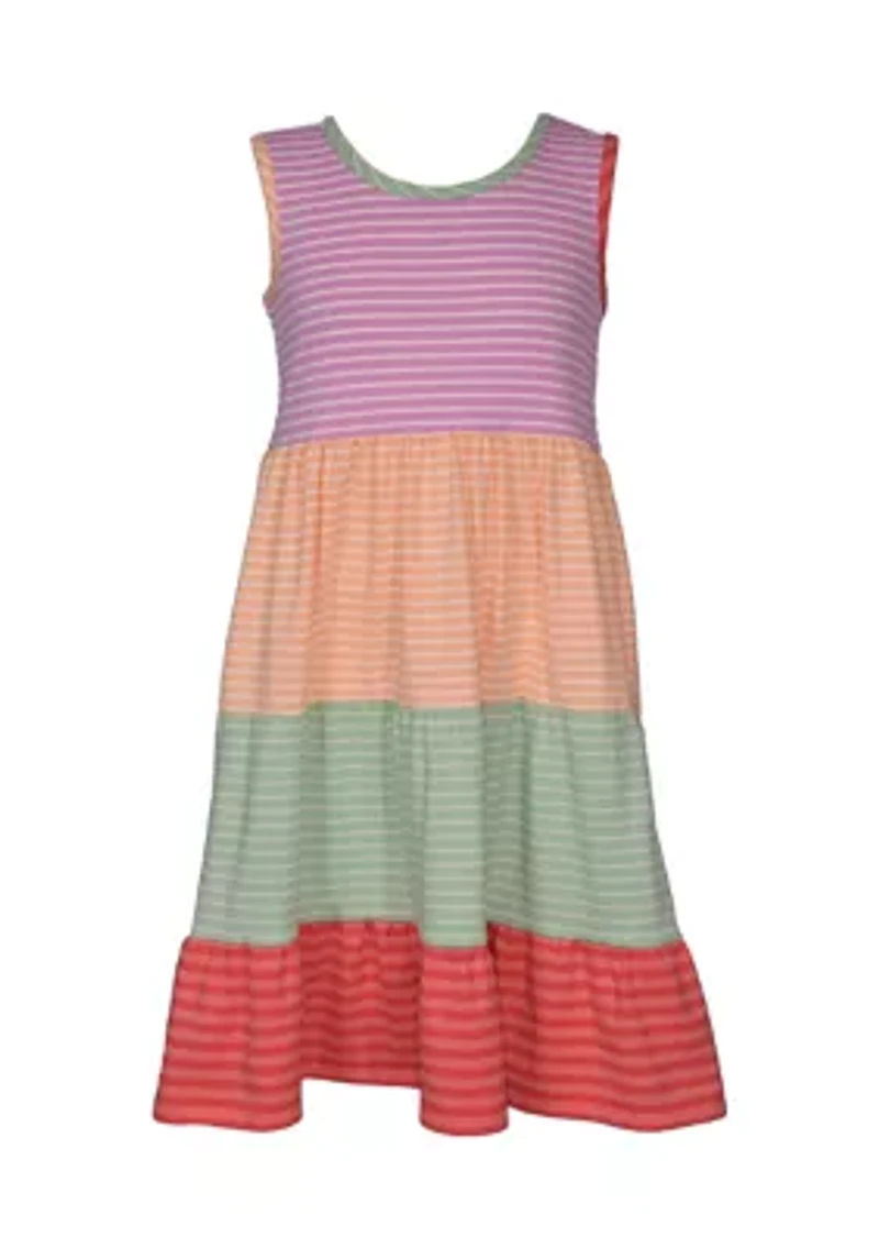 Girls 7-16 Mixed Stripe Tiered Dress