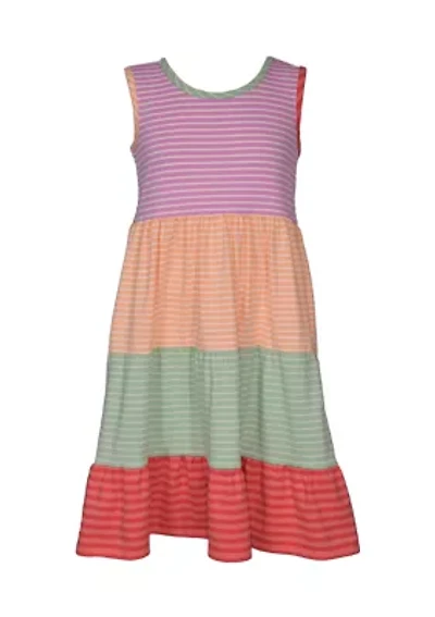 Girls 7-16 Mixed Stripe Tiered Dress