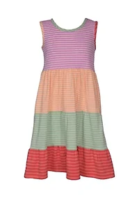 Girls 7-16 Mixed Stripe Tiered Dress