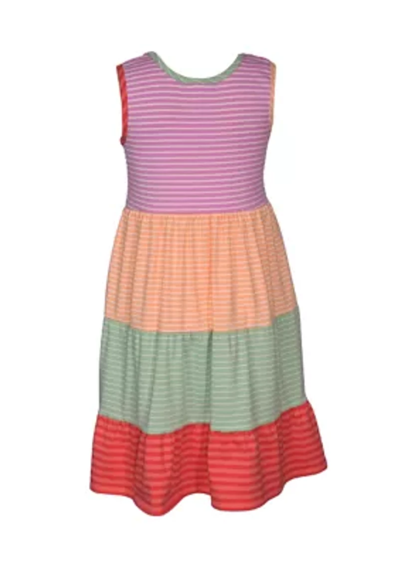 Girls 7-16 Mixed Stripe Tiered Dress