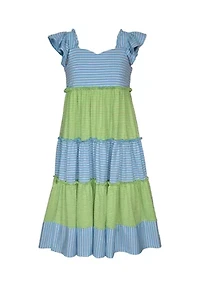 Girls 7-16 Ruffle Sleeve Striped Maxi Dress
