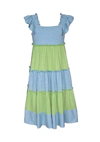 Girls 7-16 Ruffle Sleeve Striped Maxi Dress