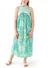 Girls 7-16 3 Cage Back Tropical Maxi Dress