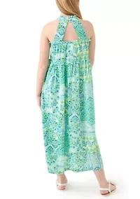Girls 7-16 3 Cage Back Tropical Maxi Dress
