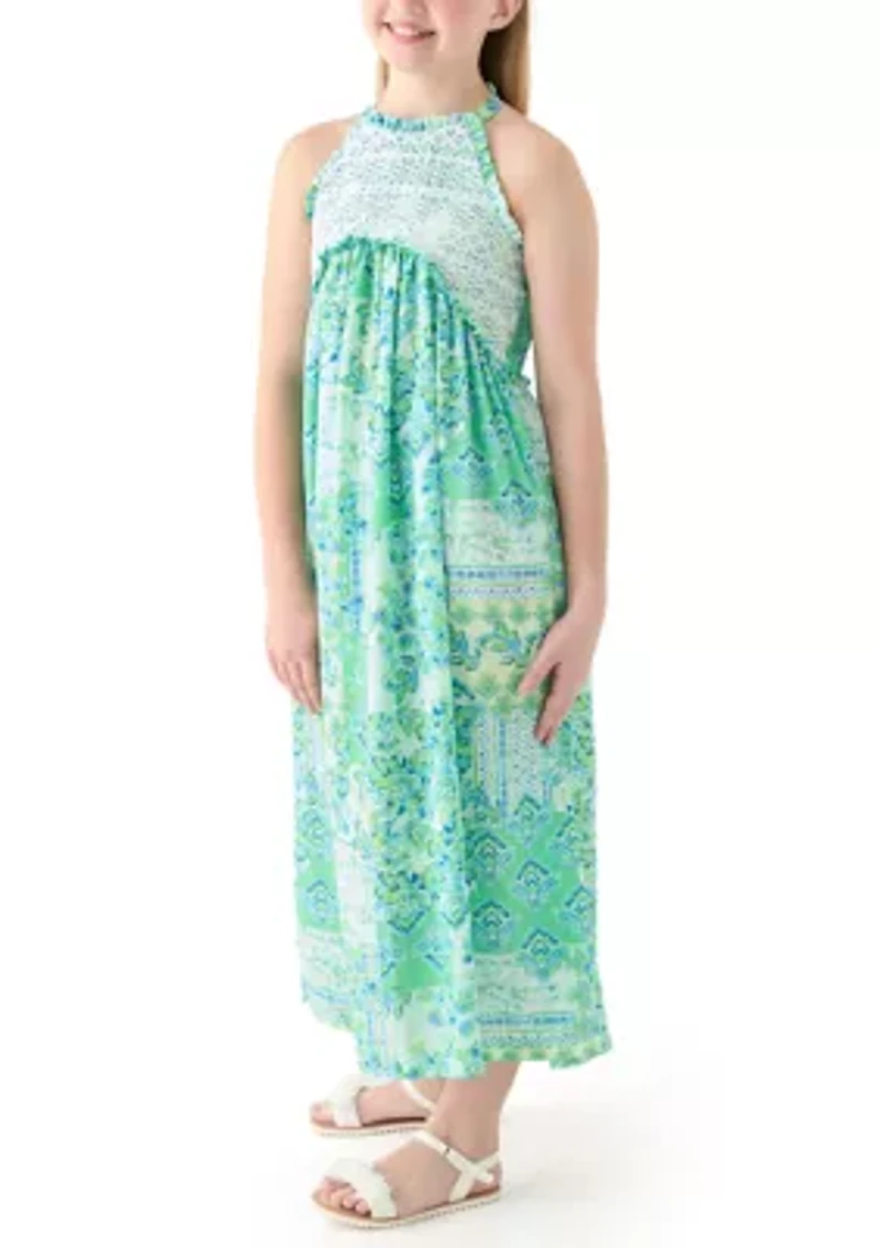 Girls 7-16 3 Cage Back Tropical Maxi Dress
