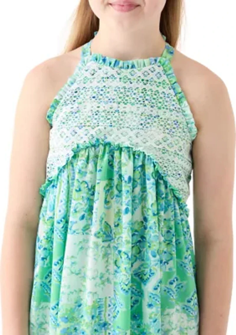 Girls 7-16 3 Cage Back Tropical Maxi Dress