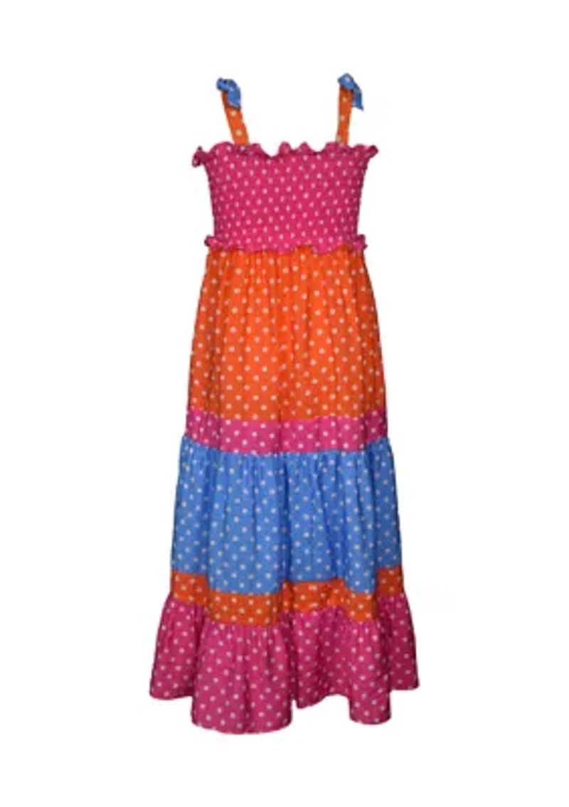 Girls 7-16 Mixed Dot Maxi Dress