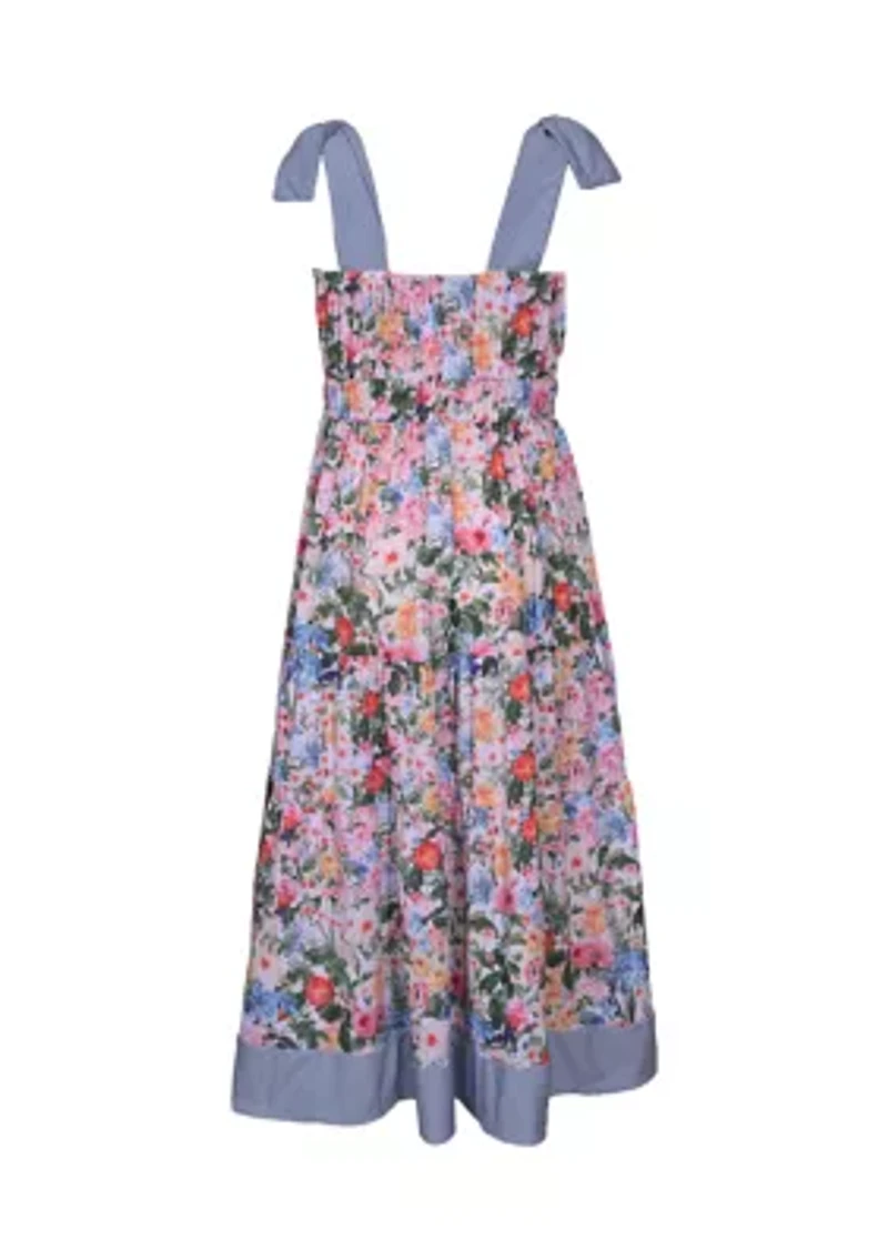 Girls 7-16 Floral Printed Tie Shoulder Dress