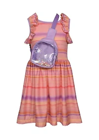 Girls 7-16 Ruffle Stripe Dress with Purse