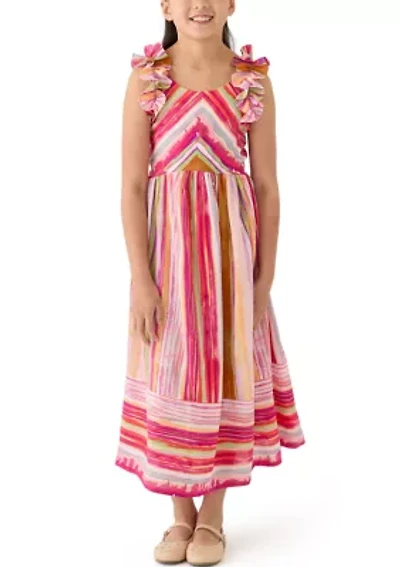 Girls 7-16 Ruffle Shoulder Stripe Maxi Dress