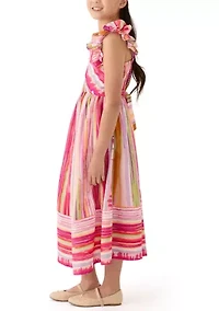 Girls 7-16 Ruffle Shoulder Stripe Maxi Dress