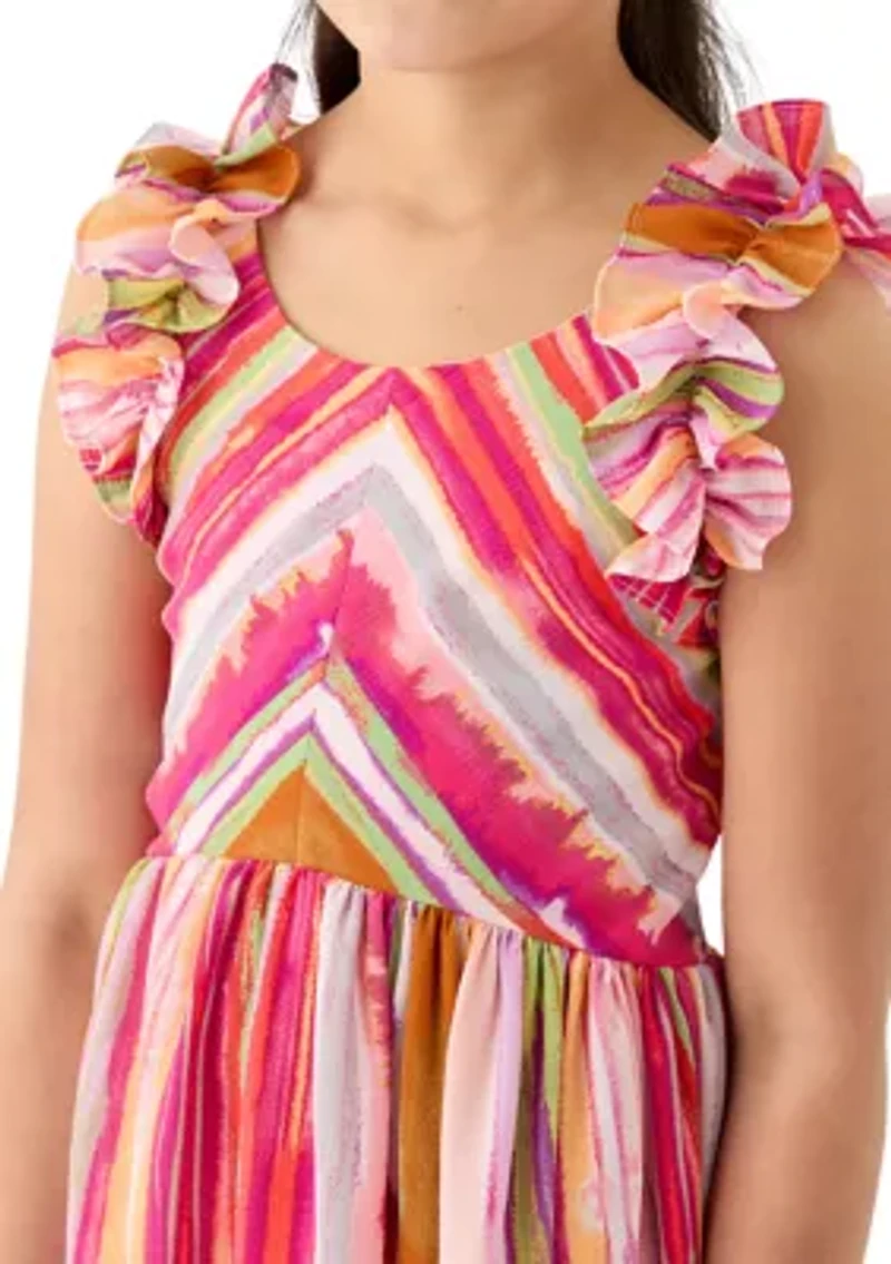 Girls 7-16 Ruffle Shoulder Stripe Maxi Dress
