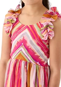 Girls 7-16 Ruffle Shoulder Stripe Maxi Dress