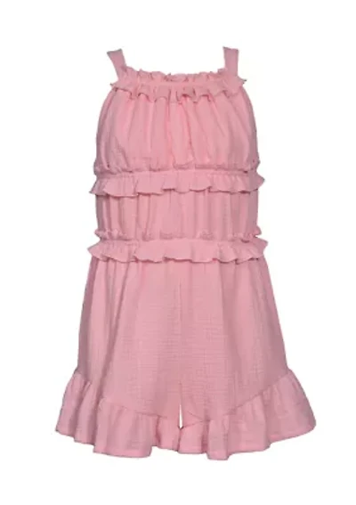 Girls 7-16 Sleeveless Ruffle Cotton Romper