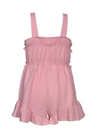 Girls 7-16 Sleeveless Ruffle Cotton Romper