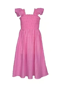 Girls 7-16 Flutter Sleeve Smocked Midi Dress