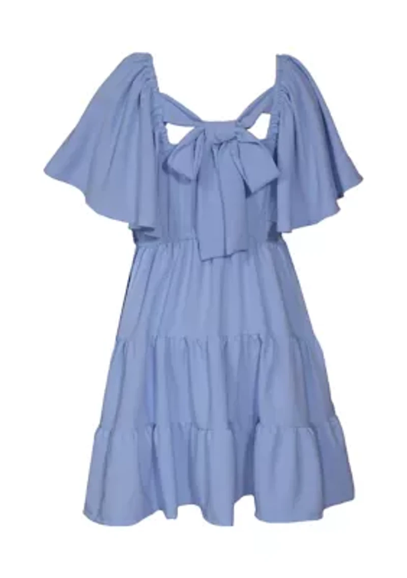 Girls 7-16 Bow Back Flare Sleeve Dress