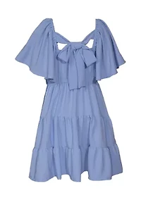 Girls 7-16 Bow Back Flare Sleeve Dress