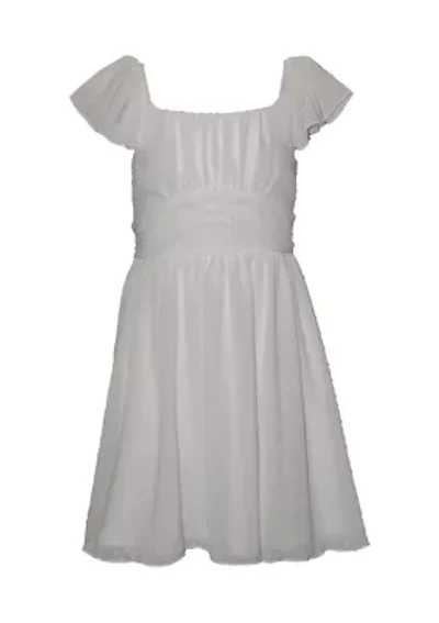 Girls 7-16 Flutter Sleeve Clip Dot Dress