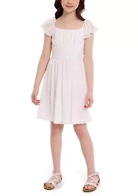 Girls 7-16 Flutter Sleeve Clip Dot Dress