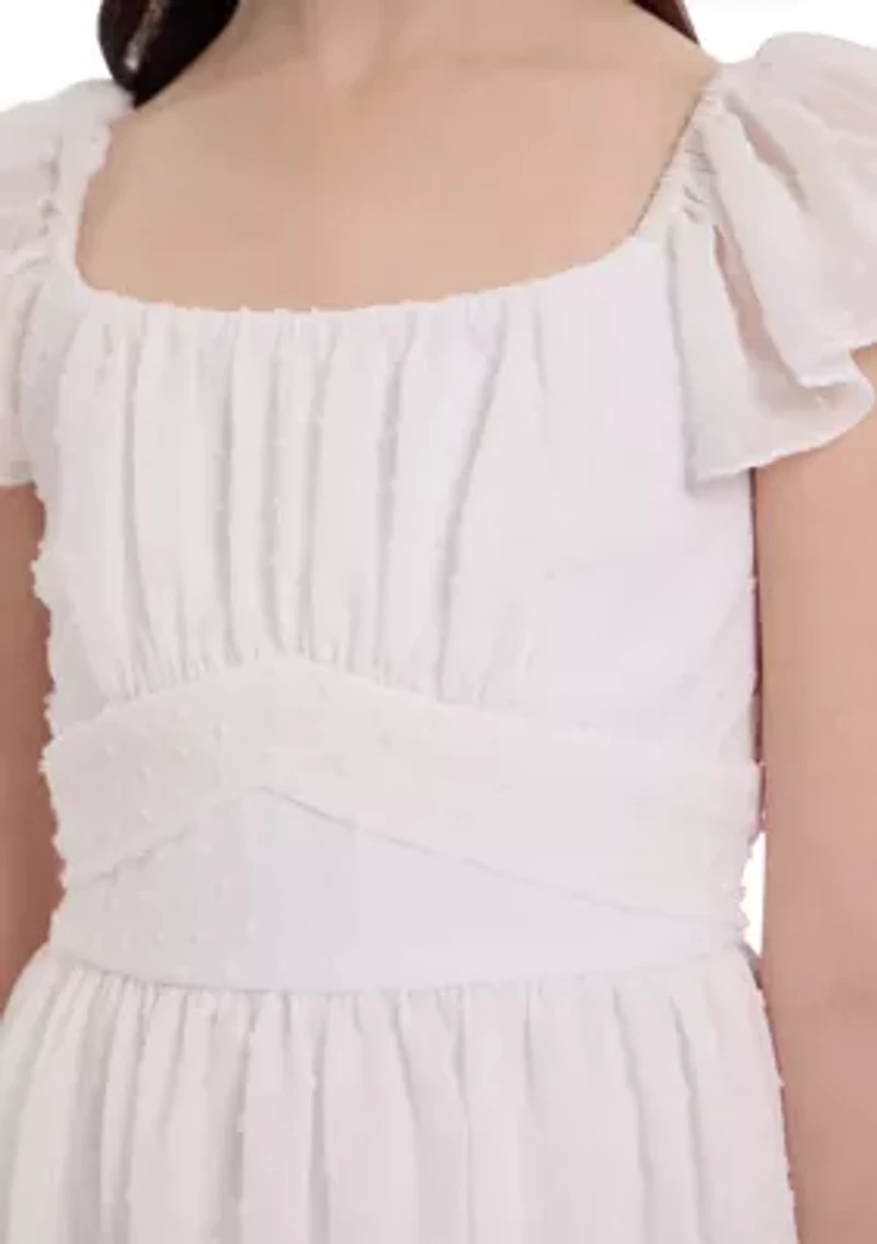Girls 7-16 Flutter Sleeve Clip Dot Dress
