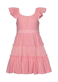 Girls 7-16 Eyelet Striped Mixed Dress