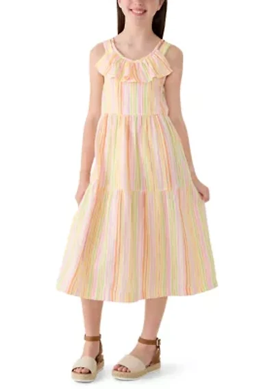 Girls 7-16 Multi-Striped Tiered Maxi Dress