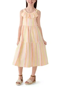 Girls 7-16 Multi-Striped Tiered Maxi Dress