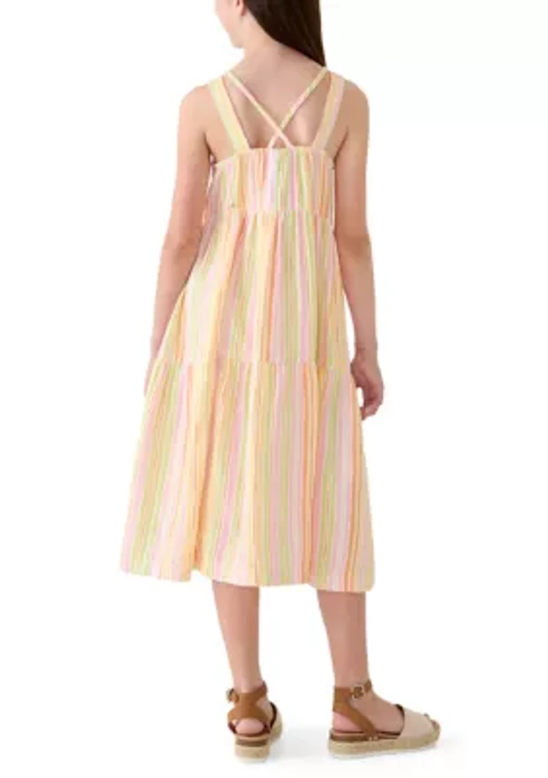 Girls 7-16 Multi-Striped Tiered Maxi Dress